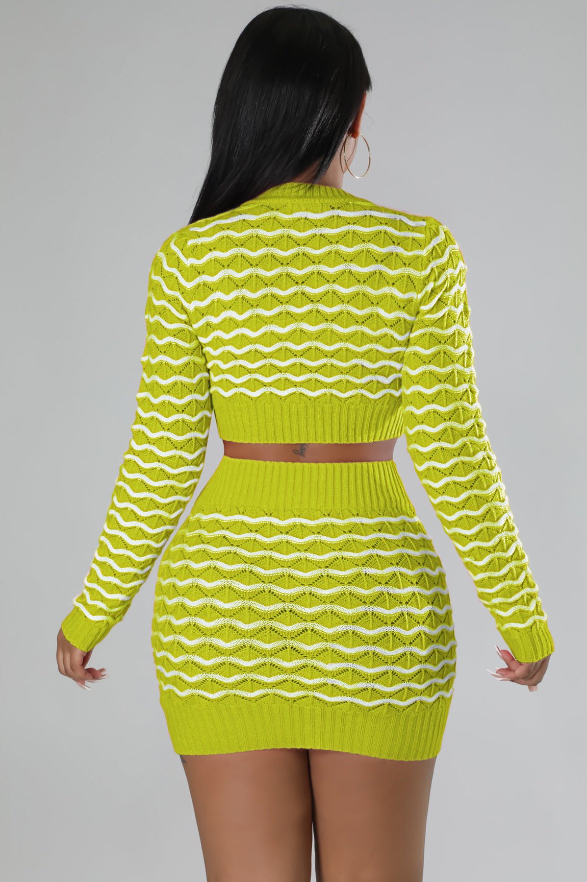 Ensemble Jupe Portefeuille Tissée en Laine avec Col Rond Femme, élégant - IVOIRART.COM
