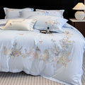 Ensemble literie 4 pièces coton long fil brodé fleurs housse de couette et draps - IVOIRART.COM