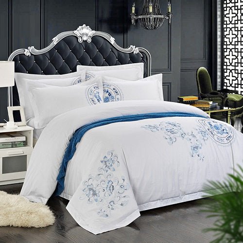 Ensemble literie coton 4 pièces, 100% coton, sergé, impression réactive première - IVOIRART.COM