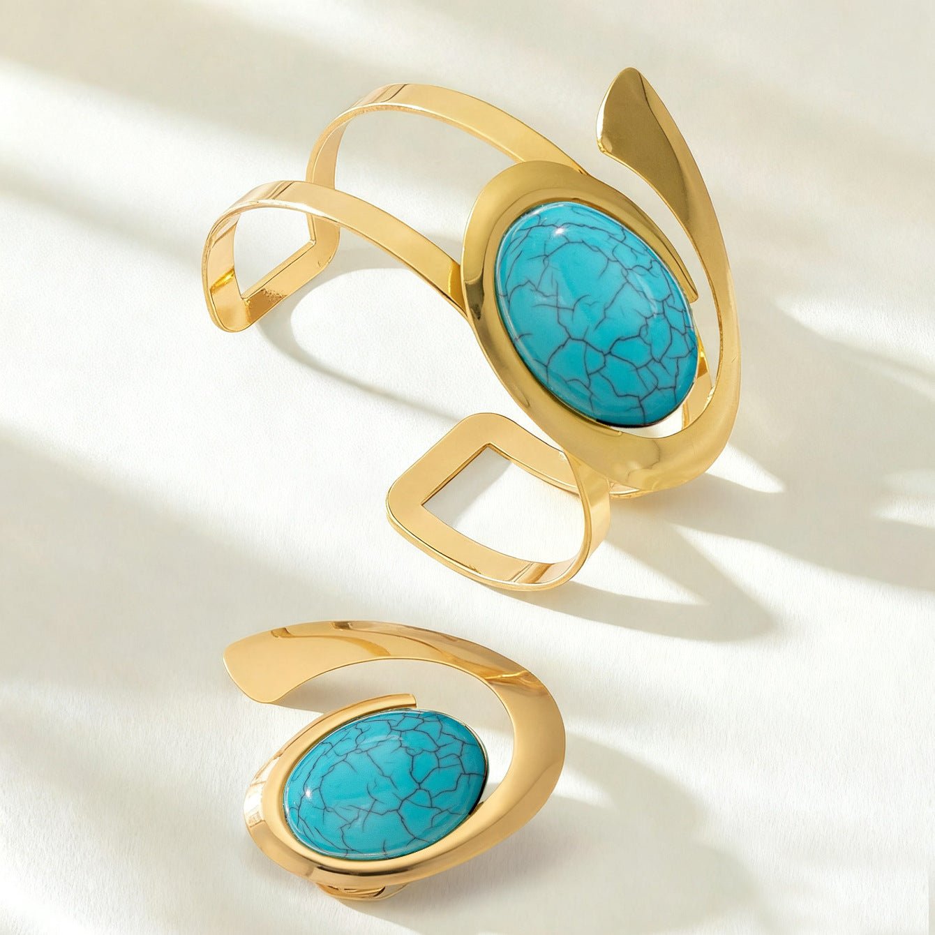 Ensemble Mode Femme Bracelet et Bague Élégants en Métal Coloré avec Électroplacage - IVOIRART.COM