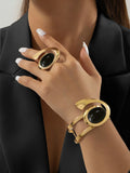Ensemble Mode Femme Bracelet et Bague Élégants en Métal Coloré avec Électroplacage - IVOIRART.COM