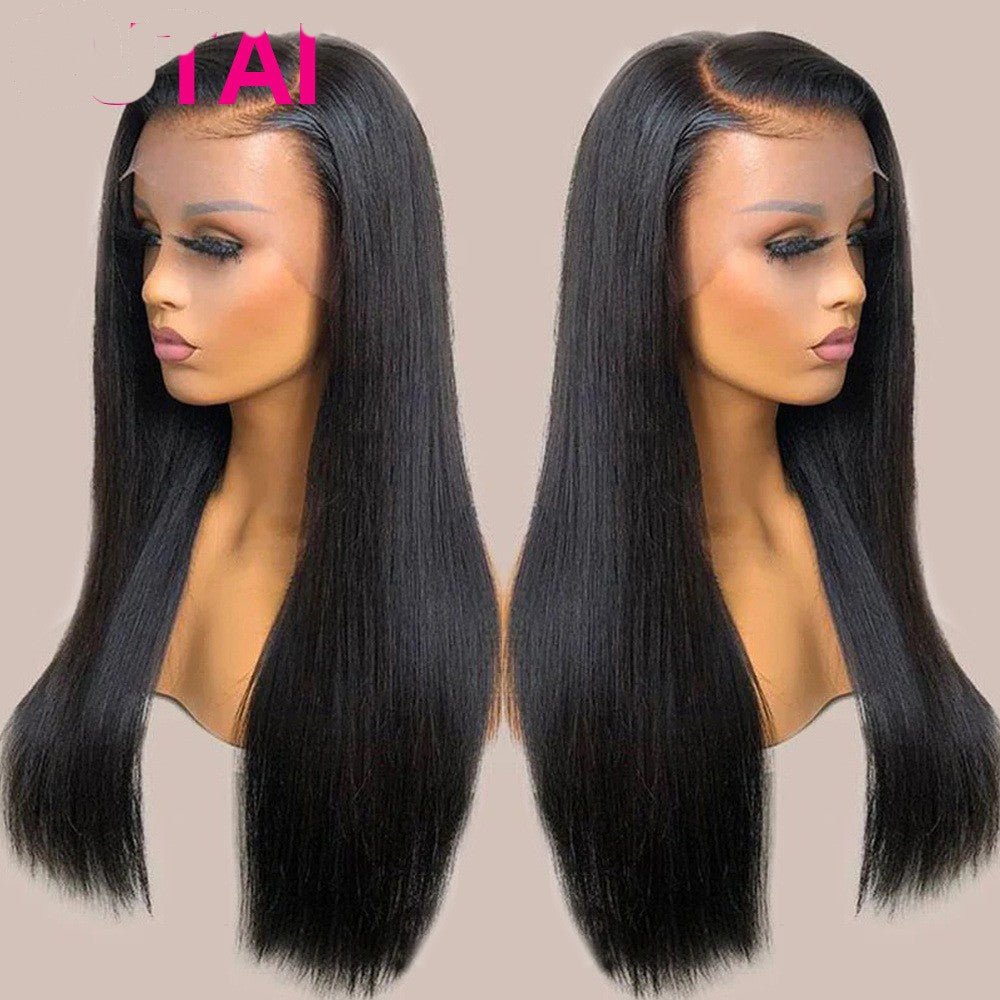Ensemble Perruque en Cheveux Naturels avec Dentelle, Lisse, Noire, Mi-Longue - IVOIRART.COM
