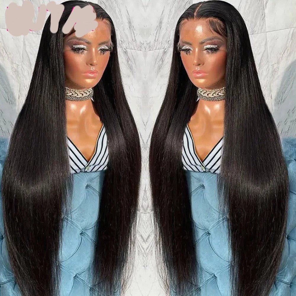 Ensemble Perruque en Cheveux Naturels avec Dentelle, Lisse, Noire, Mi-Longue - IVOIRART.COM