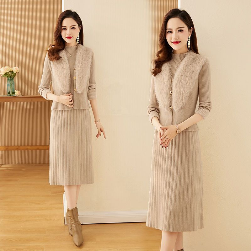 Ensemble pull fin et jupe chic ajusté pour petite taille - viscose élégant femme - IVOIRART.COM