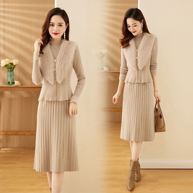 Ensemble pull fin et jupe chic ajusté pour petite taille - viscose élégant femme - IVOIRART.COM