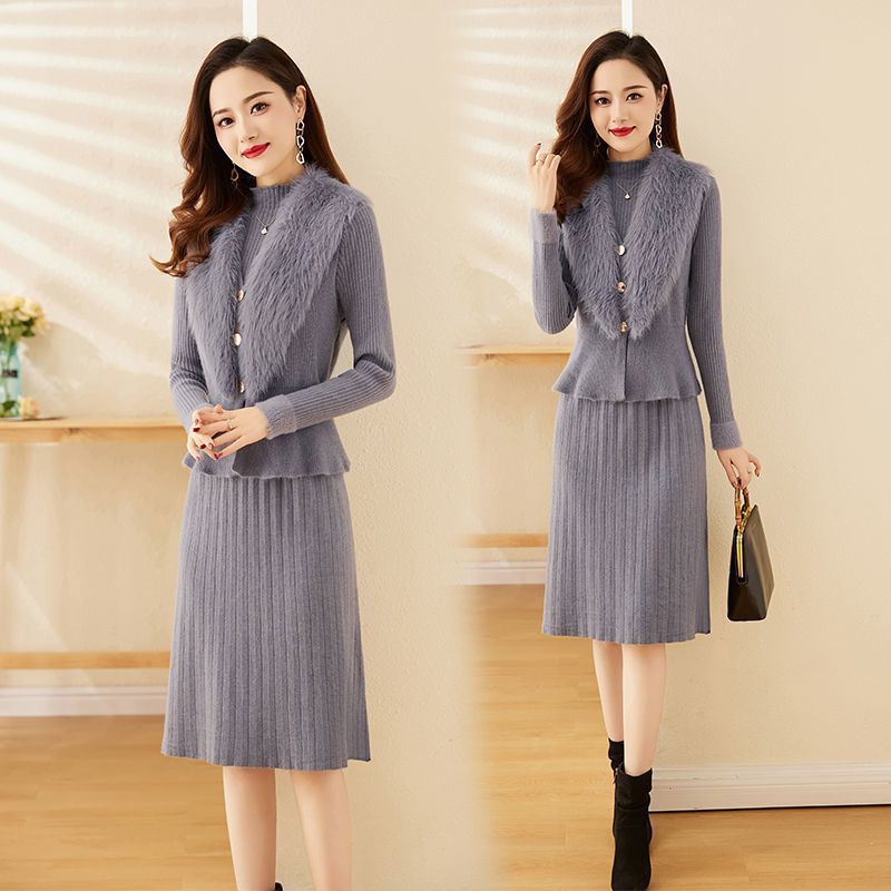 Ensemble pull fin et jupe chic ajusté pour petite taille - viscose élégant femme - IVOIRART.COM