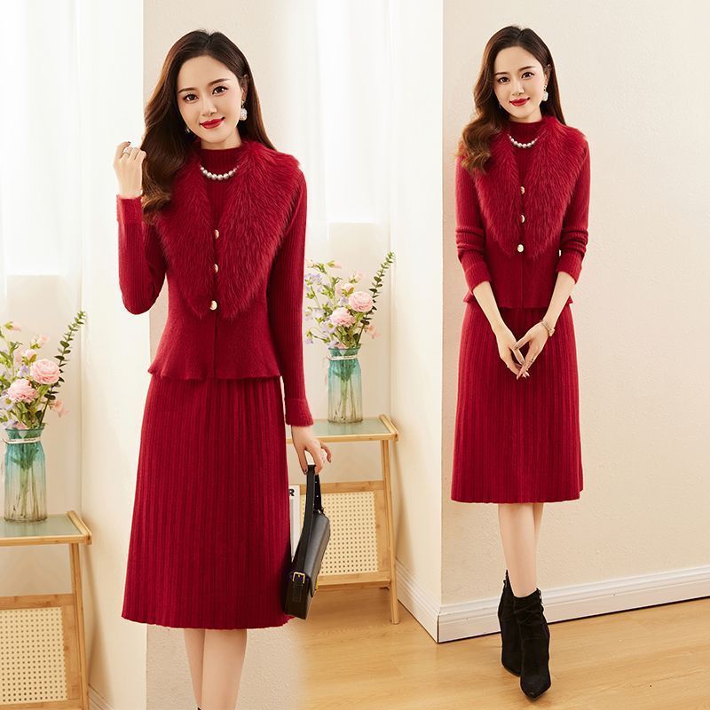 Ensemble pull fin et jupe chic ajusté pour petite taille - viscose élégant femme - IVOIRART.COM