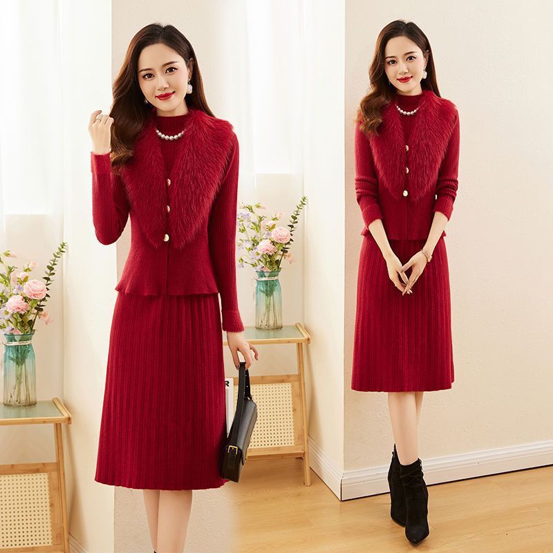 Ensemble pull fin et jupe chic ajusté pour petite taille - viscose élégant femme - IVOIRART.COM