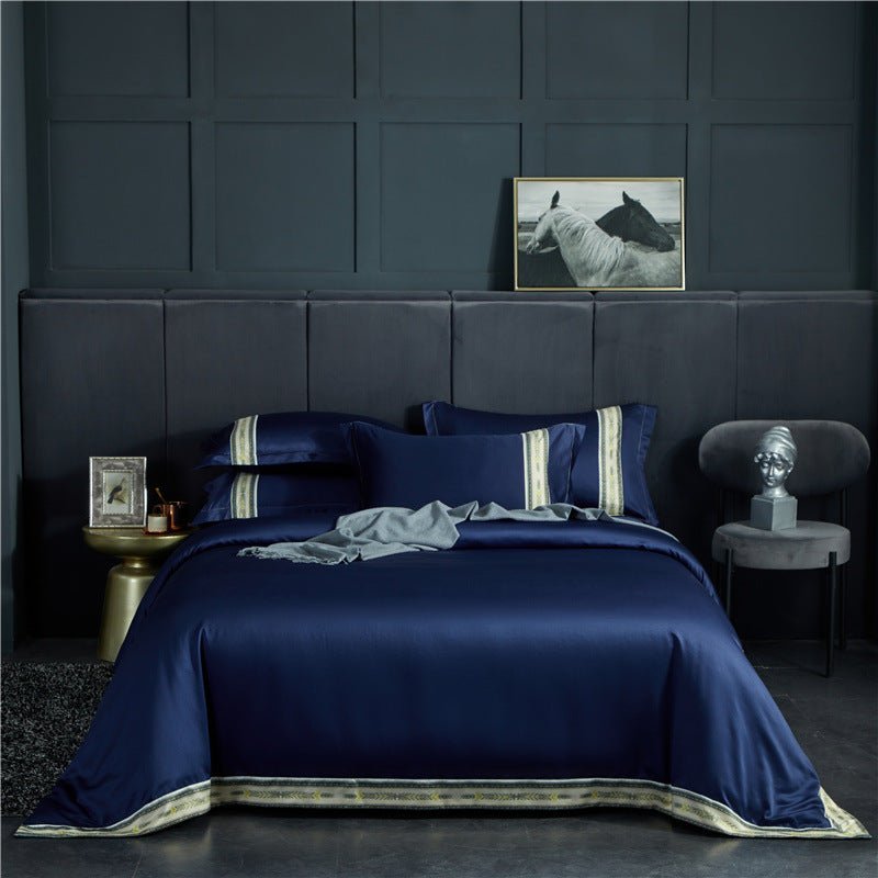 Ensemble Quatre Pièces Draps en Satin de Soie Lavée à Rayures, Couleur Unie Glacée - IVOIRART.COM