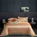 Ensemble Quatre Pièces Draps en Satin de Soie Lavée à Rayures, Couleur Unie Glacée - IVOIRART.COM