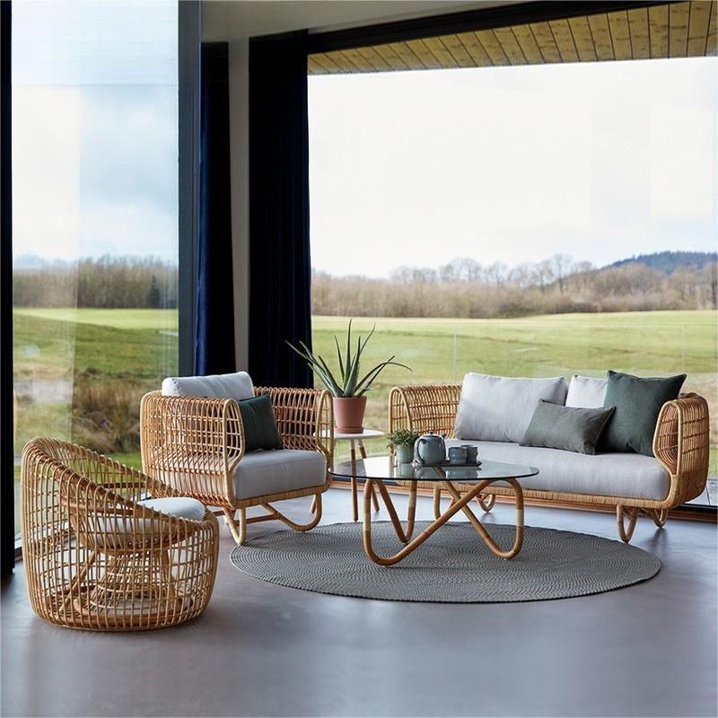 Ensemble salon extérieur avec canapé, chaise en rotin tressé et table basse - IVOIRART.COM