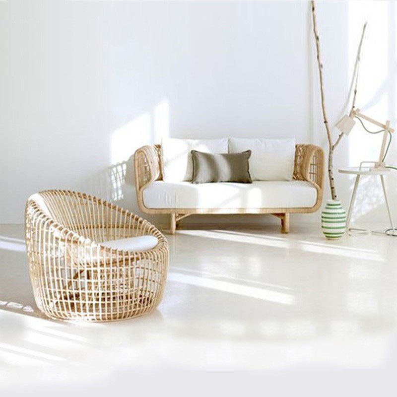 Ensemble salon extérieur avec canapé, chaise en rotin tressé et table basse - IVOIRART.COM