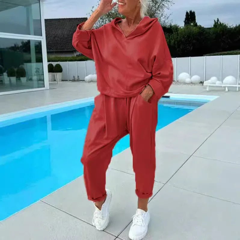 Ensemble sweat à capuche et pantalon uni pour femme - Confort et style quotidien - IVOIRART.COM