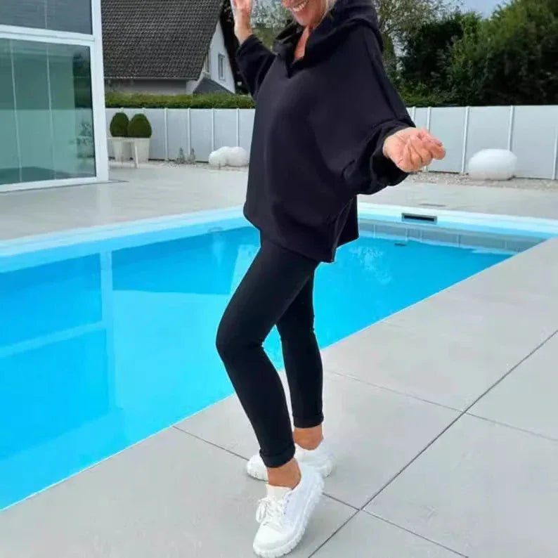 Ensemble sweat à capuche et pantalon uni pour femme - Confort et style quotidien - IVOIRART.COM