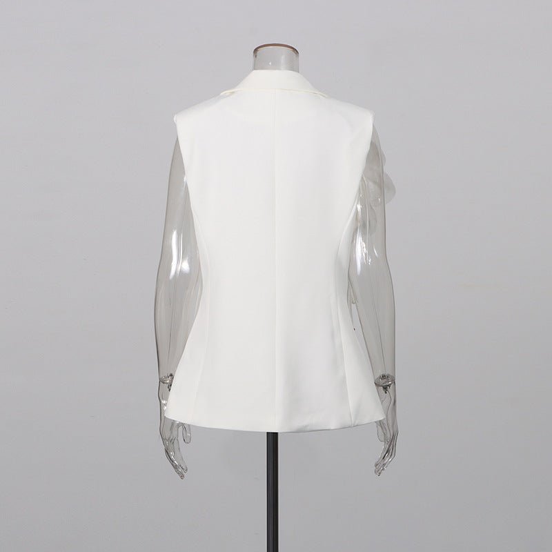 Ensemble tailleur 2 pièces gilet sans manches pantalon large broderie florale 3D - IVOIRART.COM