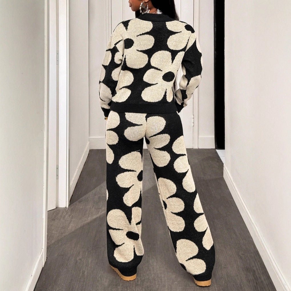 Ensemble Tricot Jacquard Floral Multi-couleur Automne Hiver Mode Européenne et Américaine - IVOIRART.COM