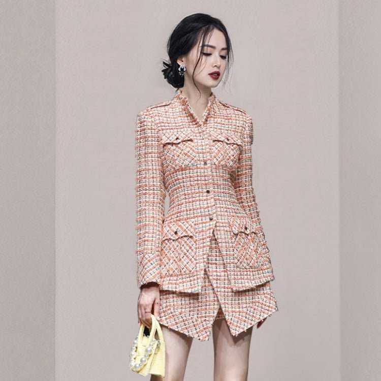 Ensemble tweed slim femme : veste manches longues et jupe, tailleur 2 pièces chic - IVOIRART.COM