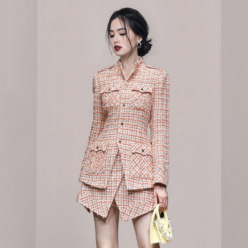 Ensemble tweed slim femme : veste manches longues et jupe, tailleur 2 pièces chic - IVOIRART.COM