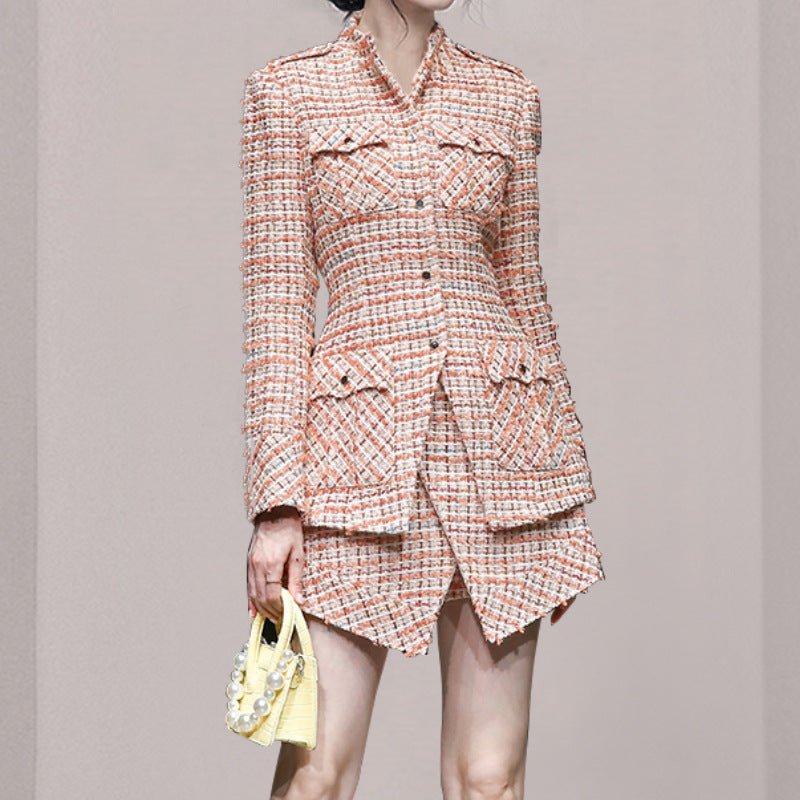 Ensemble tweed slim femme : veste manches longues et jupe, tailleur 2 pièces chic - IVOIRART.COM