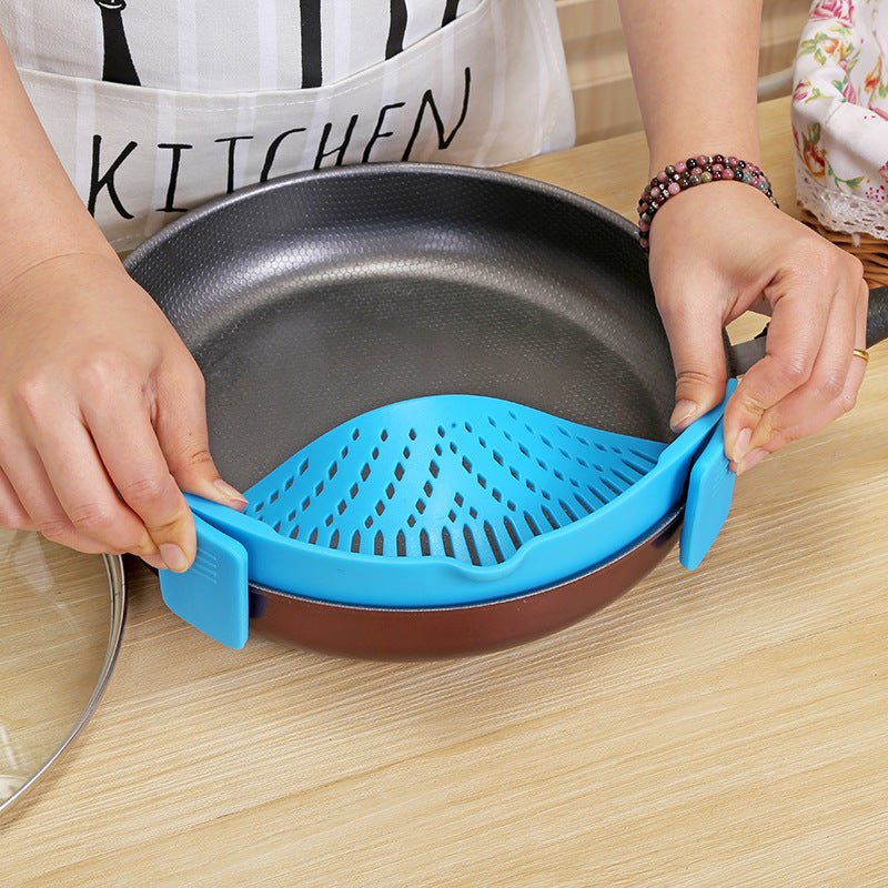 Entonnoir créatif en silicone avec clip pour casseroles, poêles et bols, passoire et égouttoir à riz, filtre à huile, adaptable à toutes tailles de casseroles - IVOIRART.COM