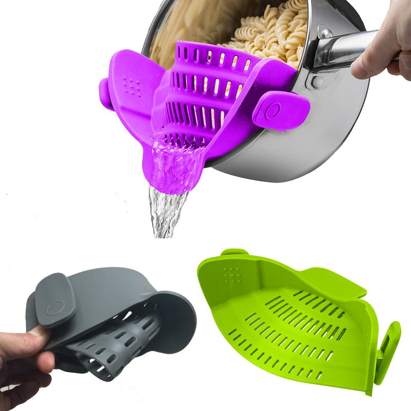 Entonnoir créatif en silicone avec clip pour casseroles, poêles et bols, passoire et égouttoir à riz, filtre à huile, adaptable à toutes tailles de casseroles - IVOIRART.COM