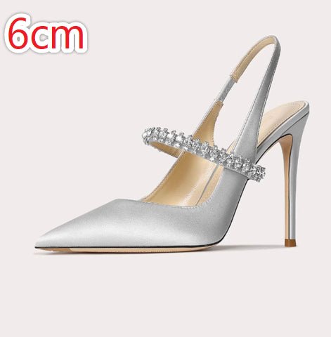Escarpins à bout fermé ornés de strass, bride unique en cuir véritable pour femmes - IVOIRART.COM