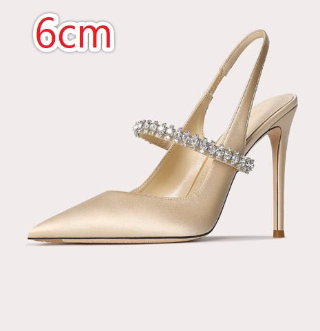 Escarpins à bout fermé ornés de strass, bride unique en cuir véritable pour femmes - IVOIRART.COM
