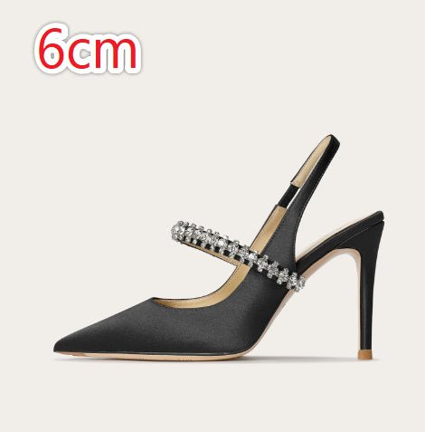 Escarpins à bout fermé ornés de strass, bride unique en cuir véritable pour femmes - IVOIRART.COM