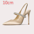 Escarpins à bout fermé ornés de strass, bride unique en cuir véritable pour femmes - IVOIRART.COM