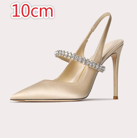Escarpins à bout fermé ornés de strass, bride unique en cuir véritable pour femmes - IVOIRART.COM