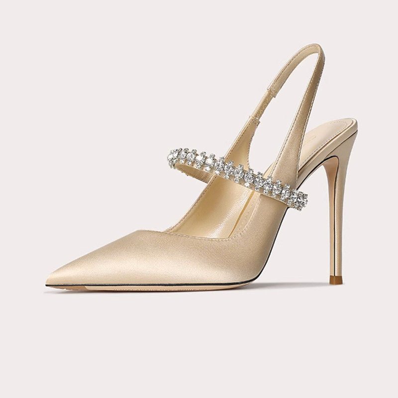 Escarpins à bout fermé ornés de strass, bride unique en cuir véritable pour femmes - IVOIRART.COM