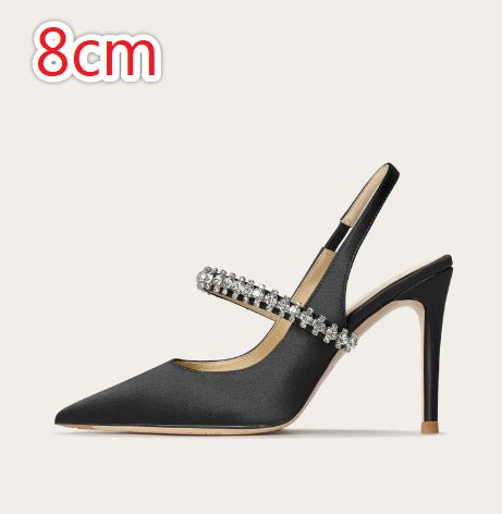 Escarpins à bout fermé ornés de strass, bride unique en cuir véritable pour femmes - IVOIRART.COM