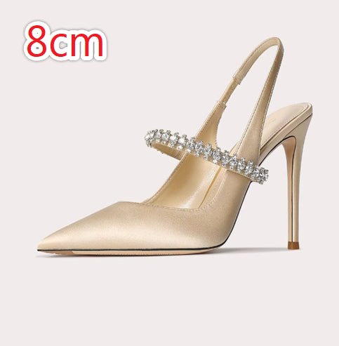 Escarpins à bout fermé ornés de strass, bride unique en cuir véritable pour femmes - IVOIRART.COM