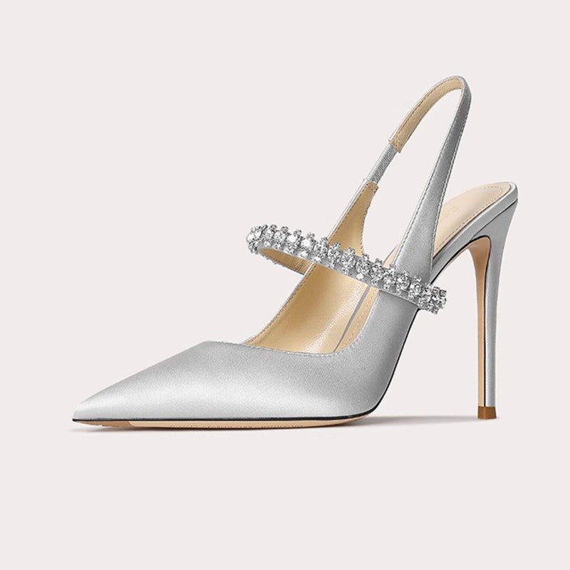 Escarpins à bout fermé ornés de strass, bride unique en cuir véritable pour femmes - IVOIRART.COM