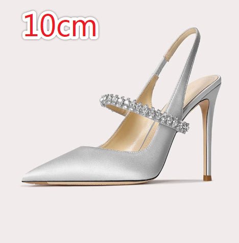 Escarpins à bout fermé ornés de strass, bride unique en cuir véritable pour femmes - IVOIRART.COM