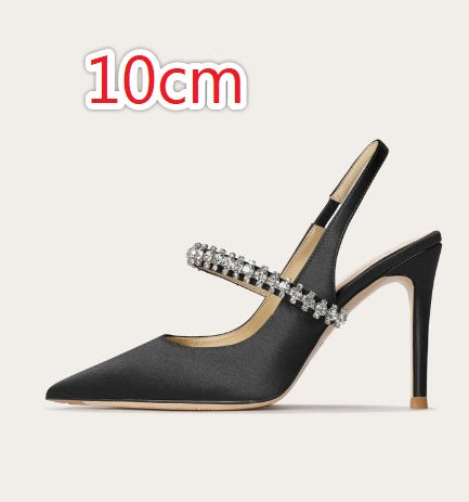 Escarpins à bout fermé ornés de strass, bride unique en cuir véritable pour femmes - IVOIRART.COM
