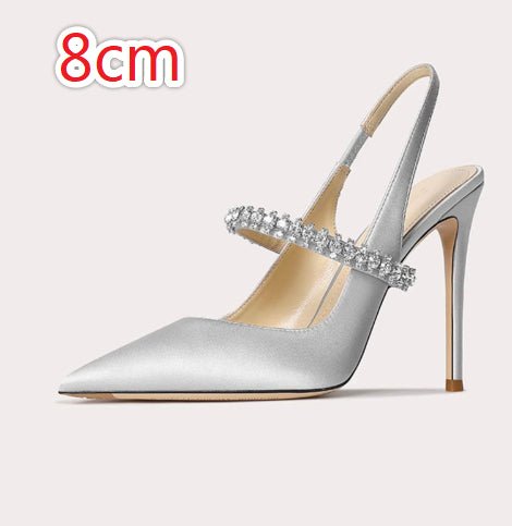 Escarpins à bout fermé ornés de strass, bride unique en cuir véritable pour femmes - IVOIRART.COM