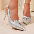 Escarpins à Bout Pointu Argentés Métalliques avec Bride Arrière Tissée et Détail Nœud, Chaussures Élégantes pour Soirées et Mariages Femmes - IVOIRART.COM