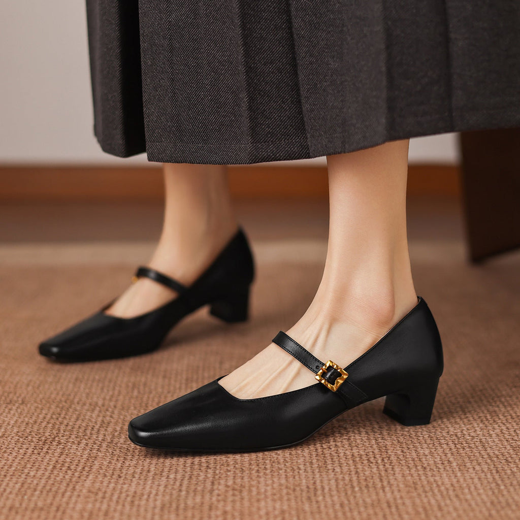 Escarpins à talon moyen en cuir pleine fleur pour femmes – Chaussures classiques à enfiler - IVOIRART.COM