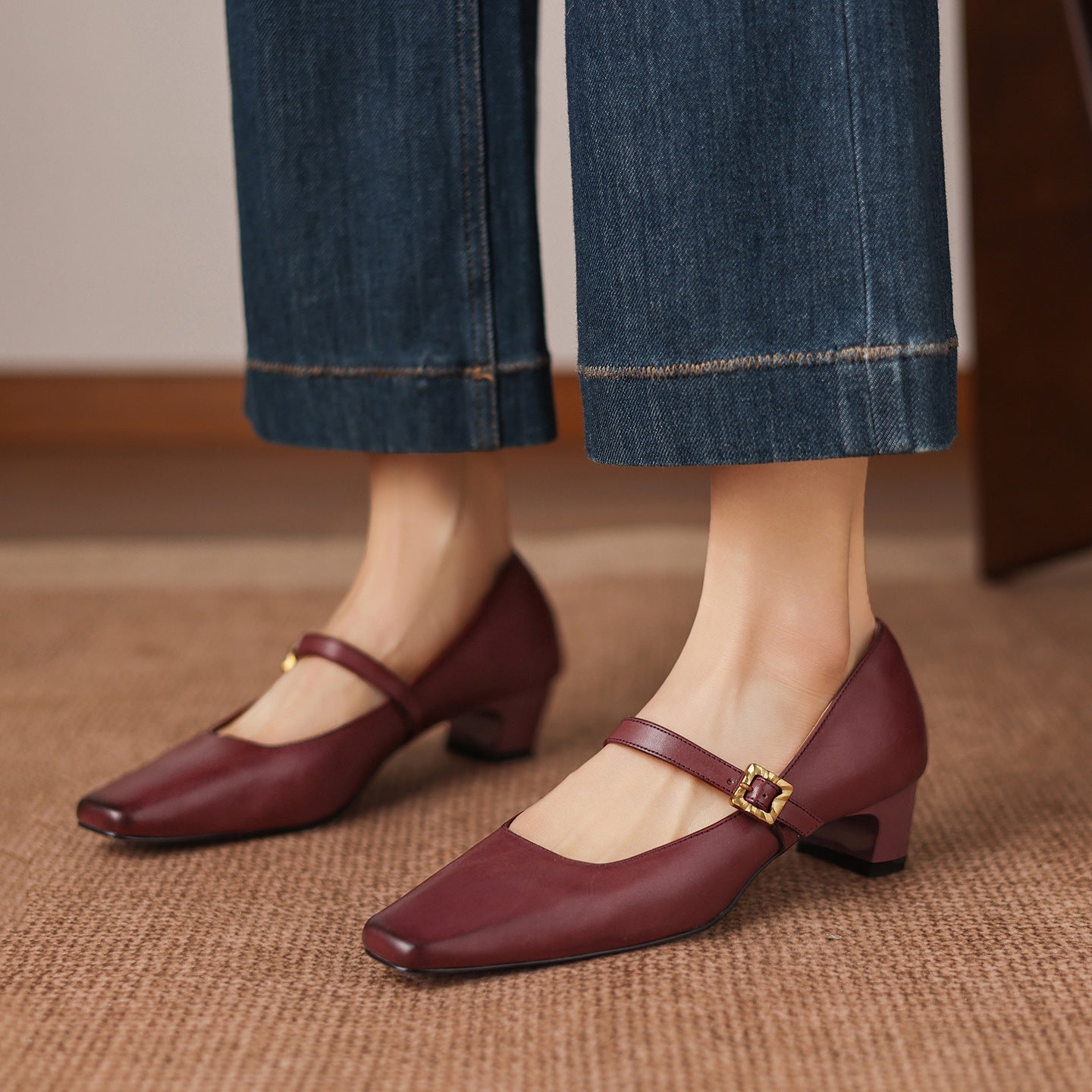 Escarpins à talon moyen en cuir pleine fleur pour femmes – Chaussures classiques à enfiler - IVOIRART.COM