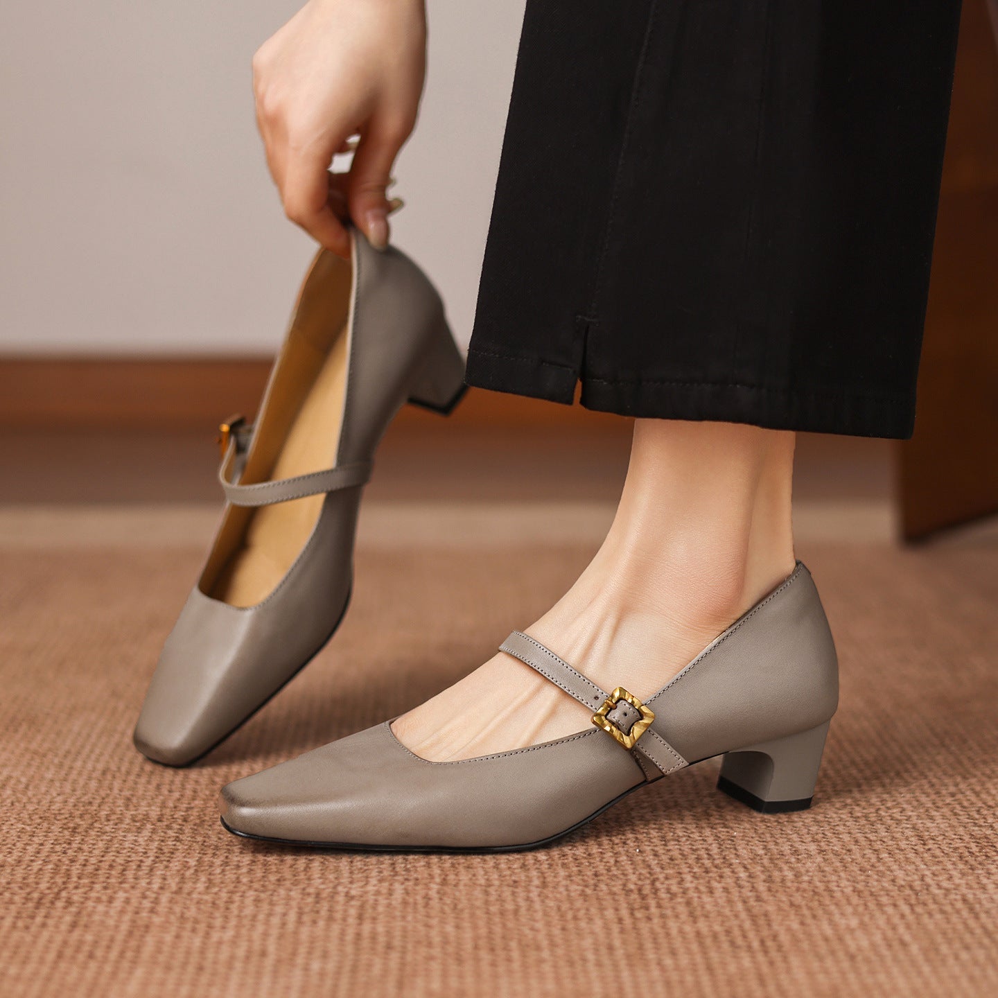 Escarpins à talon moyen en cuir pleine fleur pour femmes – Chaussures classiques à enfiler - IVOIRART.COM