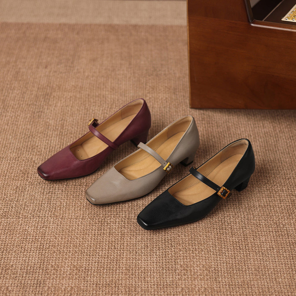 Escarpins à talon moyen en cuir pleine fleur pour femmes – Chaussures classiques à enfiler - IVOIRART.COM