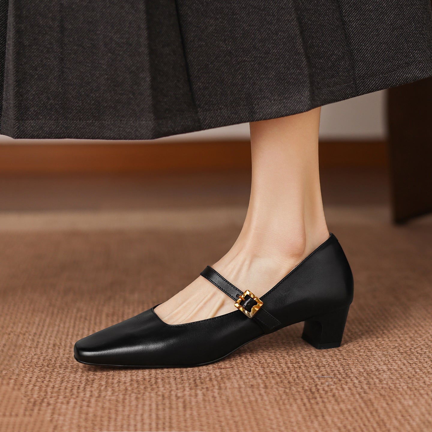 Escarpins à talon moyen en cuir pleine fleur pour femmes – Chaussures classiques à enfiler - IVOIRART.COM