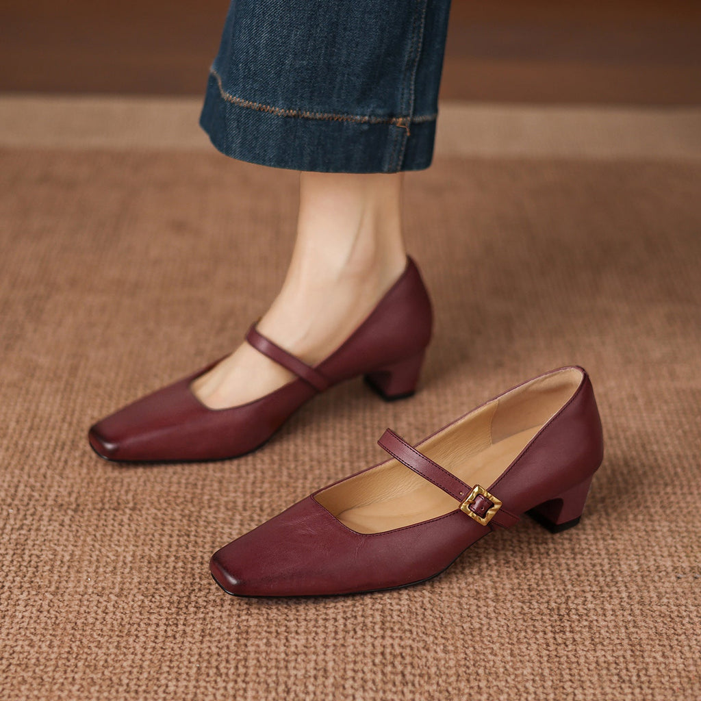 Escarpins à talon moyen en cuir pleine fleur pour femmes – Chaussures classiques à enfiler - IVOIRART.COM
