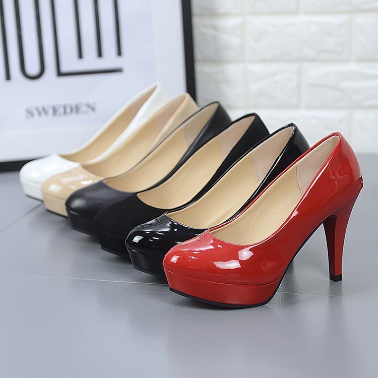 Escarpins à talons aiguilles vernies, bout rond, modèle slip-on pour femmes - IVOIRART.COM