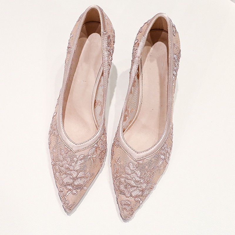 Escarpins À Talons Hauts En Maille Respirante Pour Femme, Bout Pointu, Talons Aiguilles, Ouverture Peu Profonde, Chaussures De Demoiselle D'honneur Élégantes Pour Le Travail - IVOIRART.COM