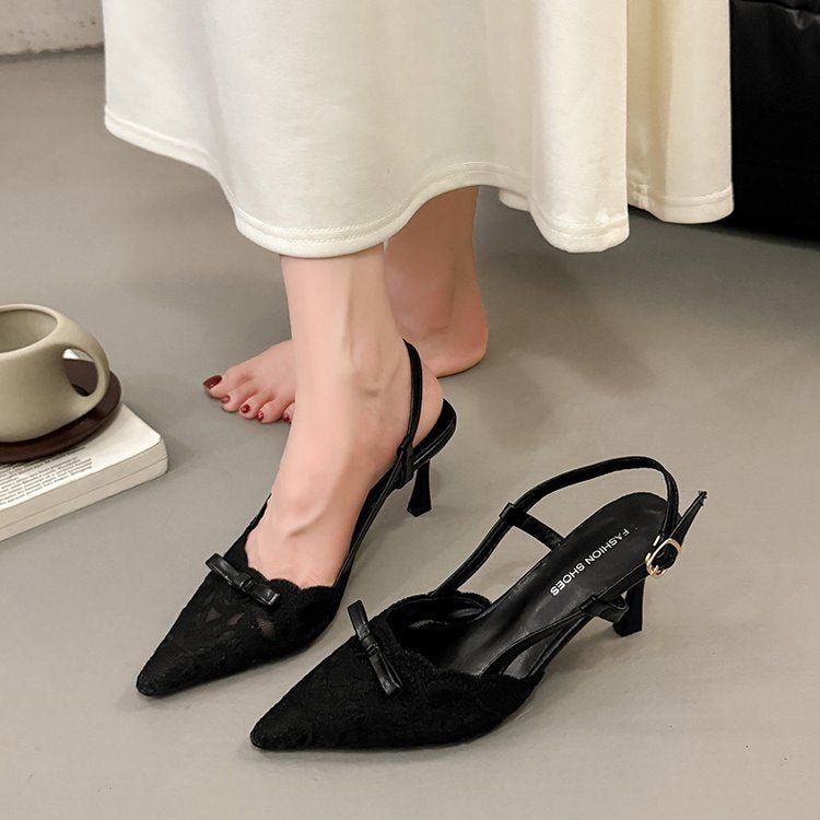 Escarpins ajourés en dentelle française, sandales à bout pointu et talons aiguilles, style chinois ouvert avec bride unique, élégance féminine - IVOIRART.COM