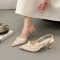 Escarpins ajourés en dentelle française, sandales à bout pointu et talons aiguilles, style chinois ouvert avec bride unique, élégance féminine - IVOIRART.COM