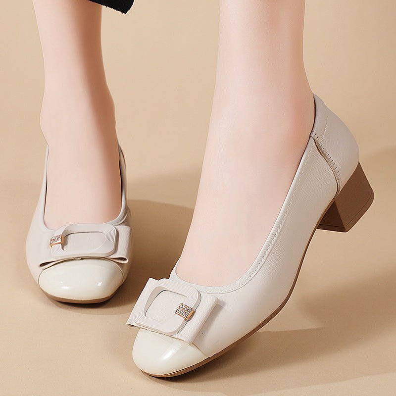 Escarpins femme cuirs pleine fleurs nœud carré talons bas slip-on élégants 35-41 - IVOIRART.COM