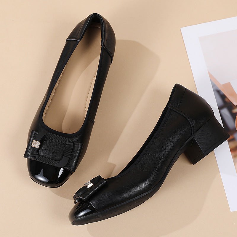 Escarpins femme cuirs pleine fleurs nœud carré talons bas slip-on élégants 35-41 - IVOIRART.COM